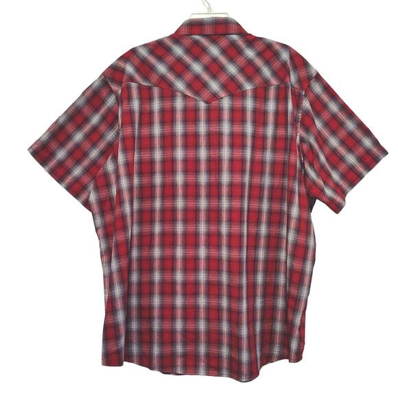 Wrangler Red Plaid Pearl Snap Short Sleeve Dress Shirt Size XXL Western - Picture 3 of 7